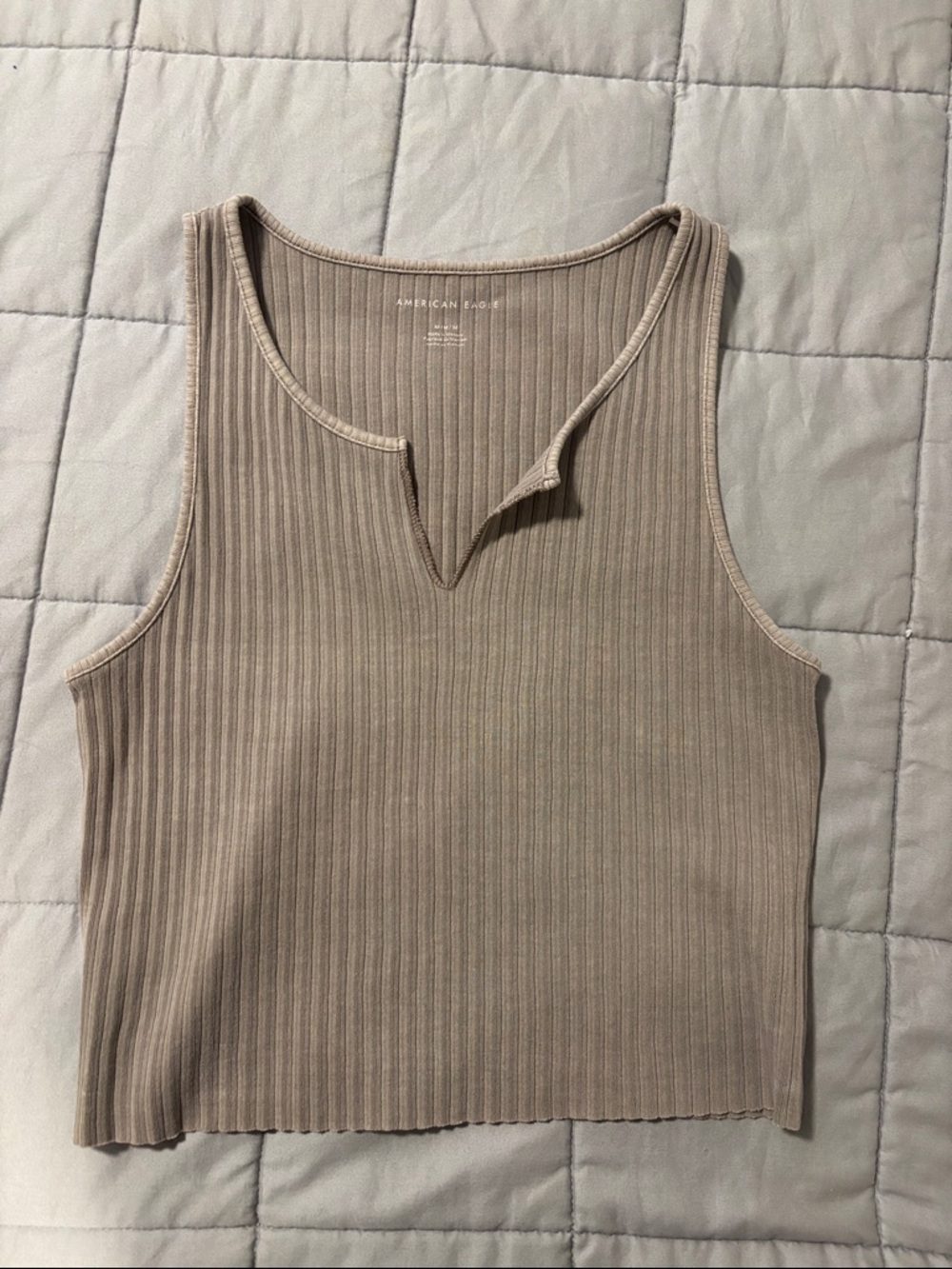 American Eagle Outfitters Ribbed Notch Tank in Taupe Beige